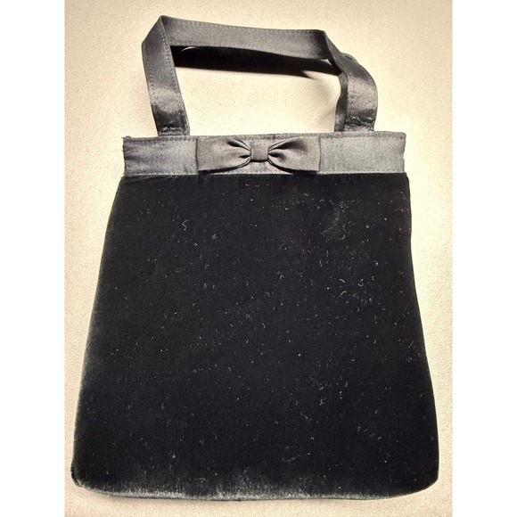 Handbags - Black Velvet Evening Bag Satin Bow Trim Formal Cocktail Handbag Magnetic Closure